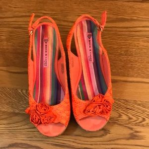 Orange wedge sandals